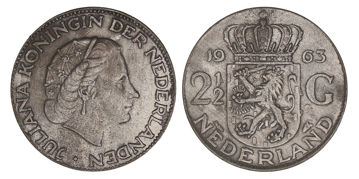 2½ Gulden contemporaine vervalsing Juliana 1963. Prachtig.