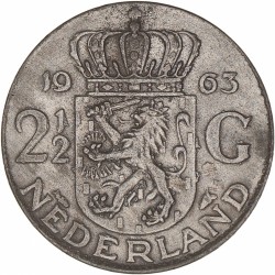 2½ Gulden contemporaine vervalsing Juliana 1963. Prachtig.