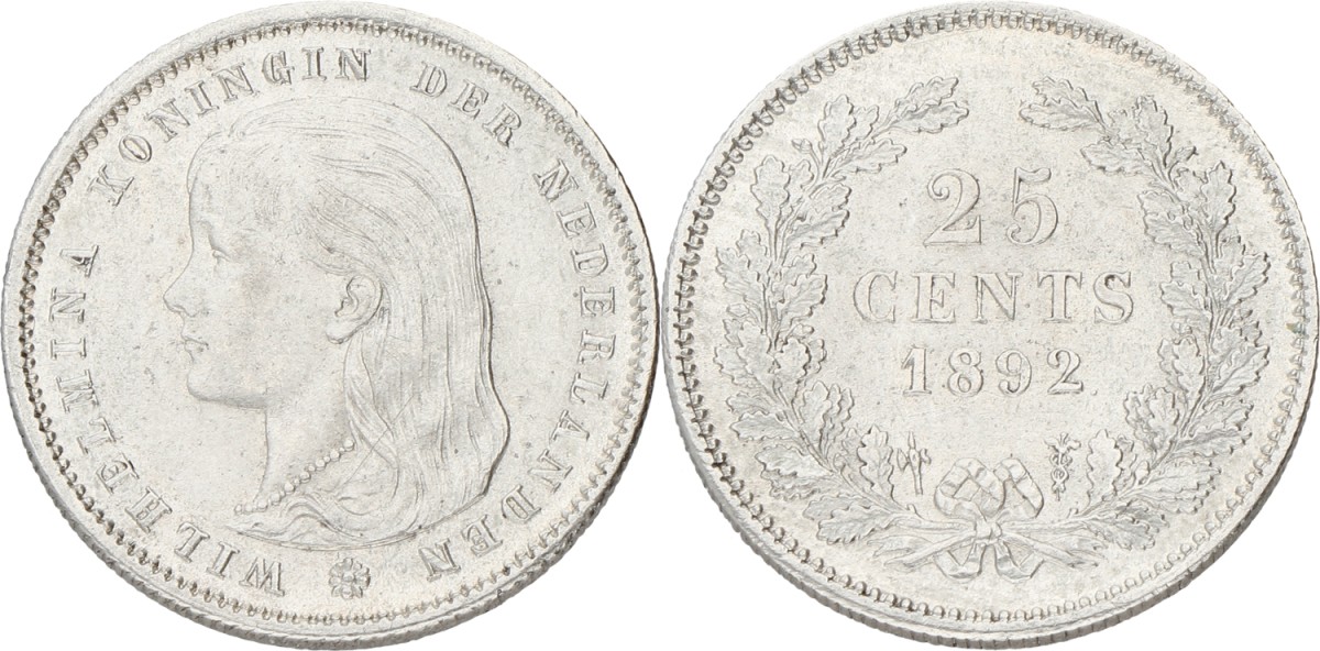 25 Cent. Wilhelmina. 1892. AUnc.