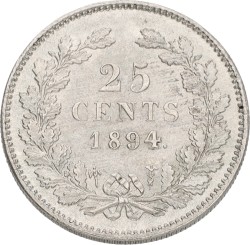 25 Cent. Wilhelmina. 1894. UNC.