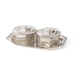 Biedermeier koektrommel set (3), Hendrikus Simon de Leeuw, 's-Hertogenbosch 1849/1852, zilver