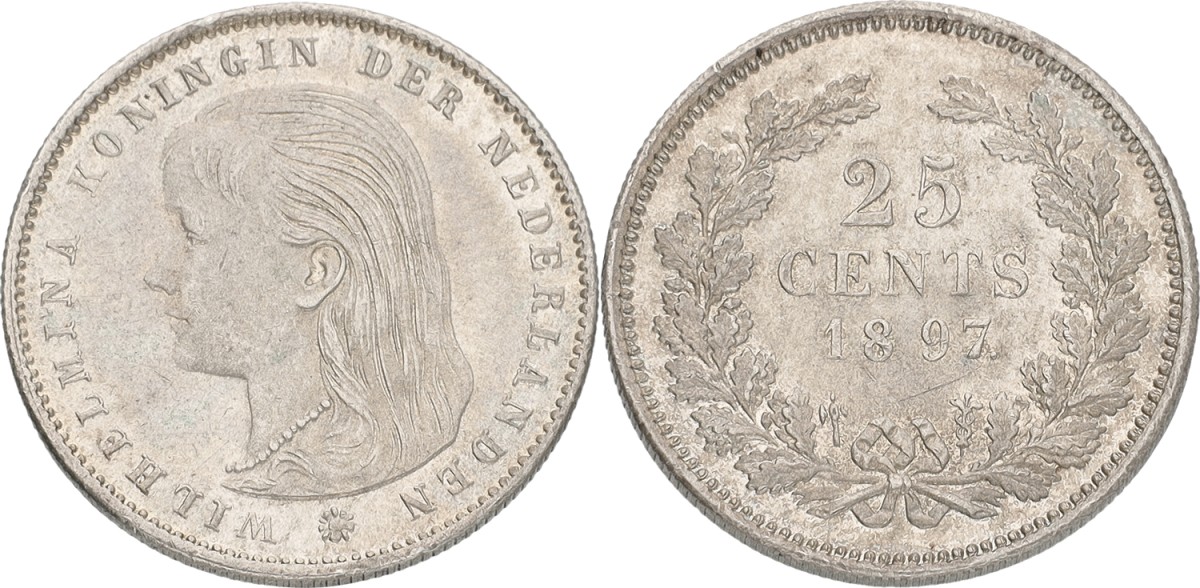 25 Cent. Wilhelmina. 1897. XF -