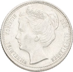 25 Cent. Wilhelmina. 1901. Narrow truncation. UNC.
