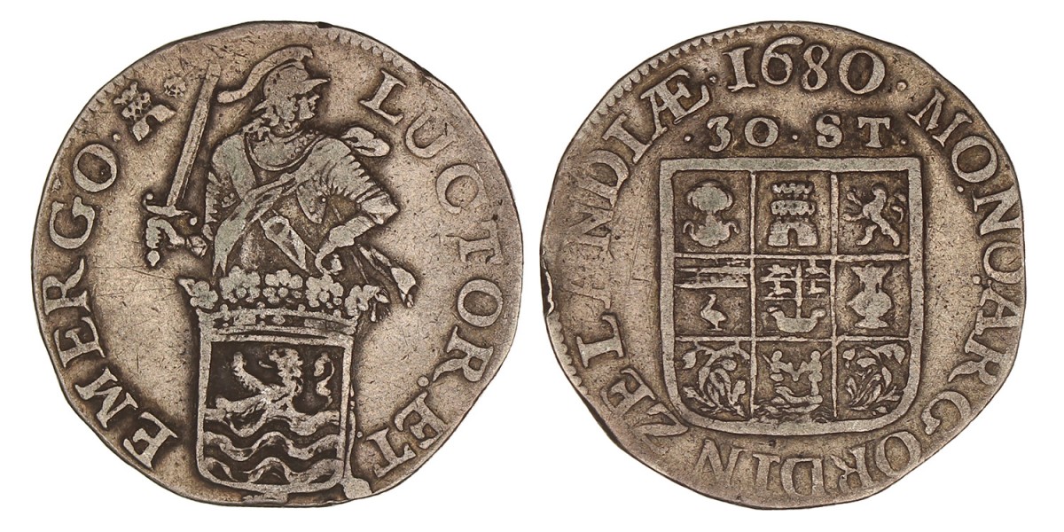 Daalder van 30 Stuiver Zeeland 1680. Zeer fraai +.