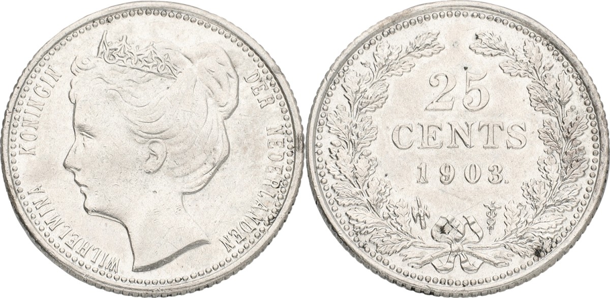 25 Cent. Wilhelmina. 1903. XF -