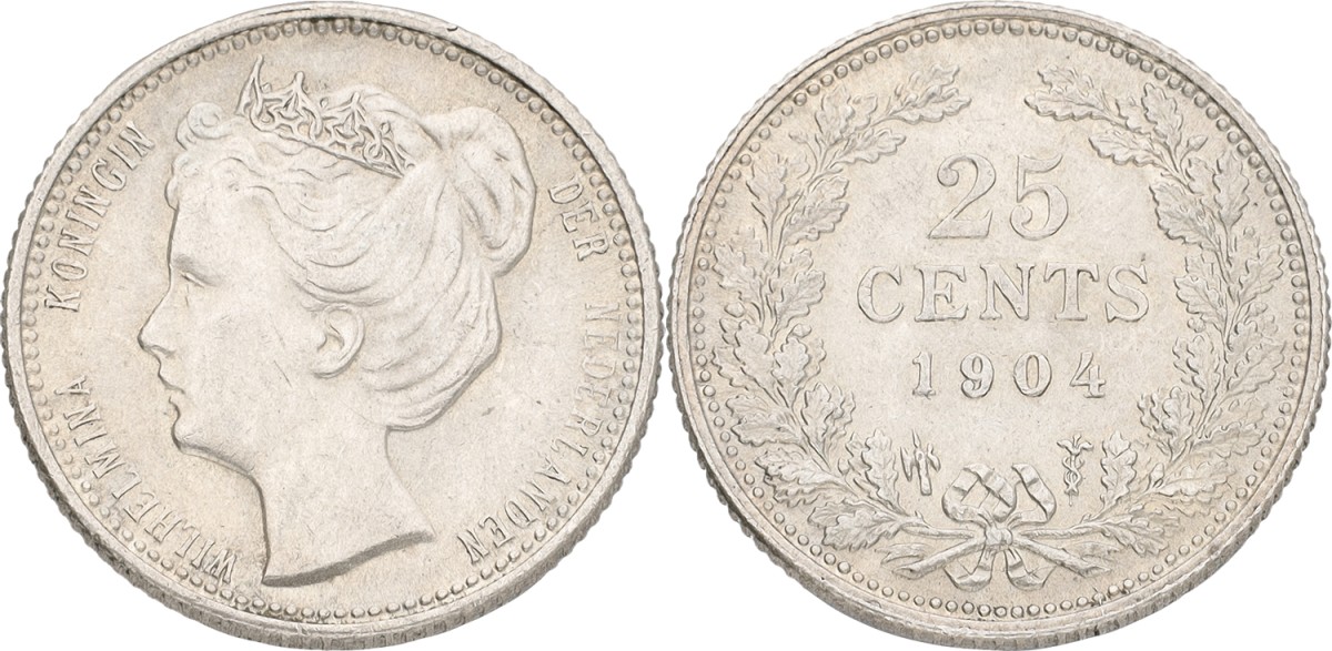25 Cent. Wilhelmina. 1904. XF +