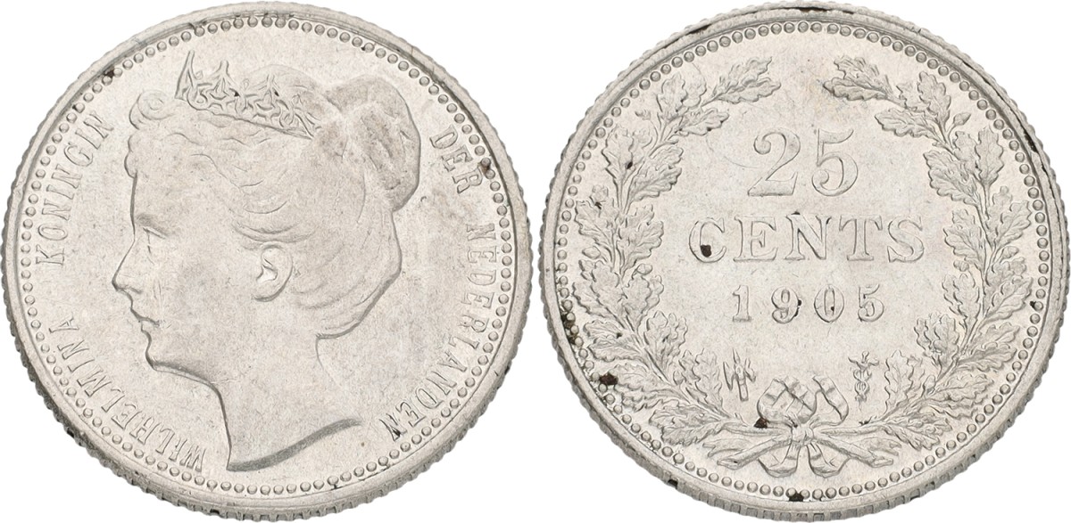 25 Cent. Wilhelmina. 1905. AUnc.