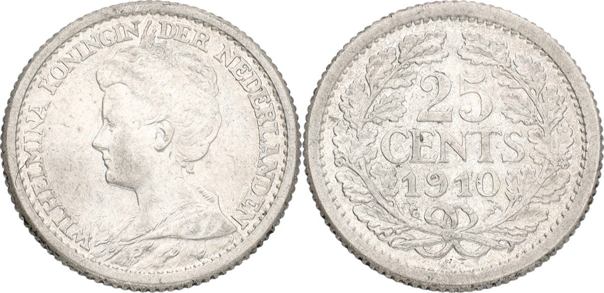 25 Cent. Wilhelmina. 1910. XF