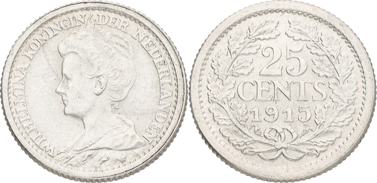 25 Cent. Wilhelmina. 1915. XF -