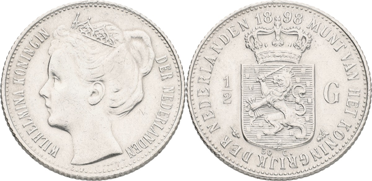 ½ Gulden. Wilhelmina. 1898. XF -