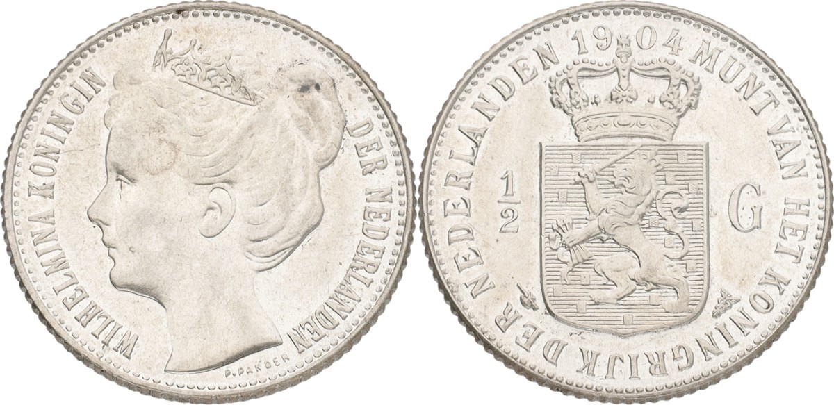 ½ Gulden. Wilhelmina. 1904. VF / XF