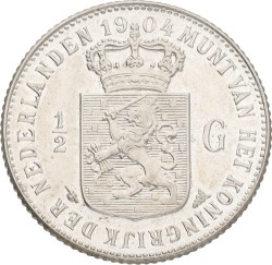 ½ Gulden. Wilhelmina. 1904. VF / XF
