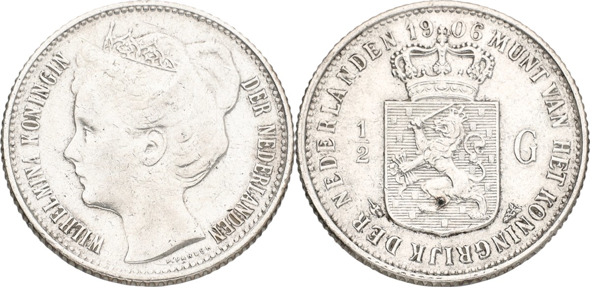 ½ Gulden. Wilhelmina. 1906. VF / XF