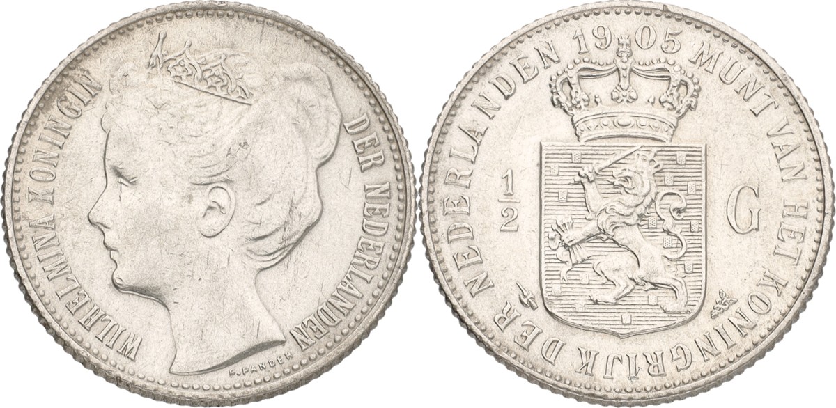 ½ Gulden. Wilhelmina. 1905. VF / XF