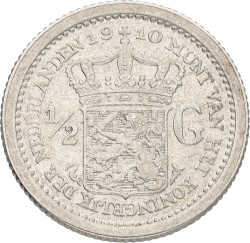 ½ Gulden. Wilhelmina. 1910. XF -