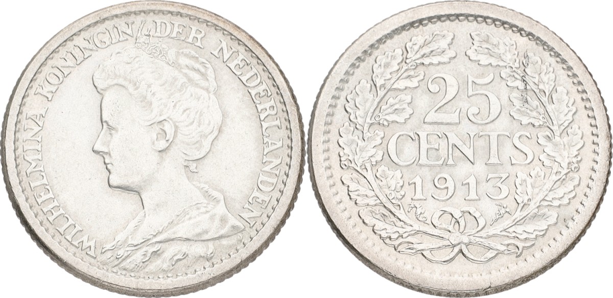 25 Cent. Wilhelmina. 1913. AUnc.