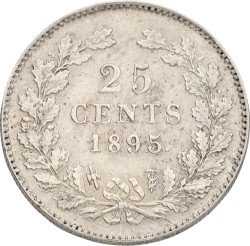 25 Cent. Wilhelmina. 1895. Slanted mintmark. VF / XF