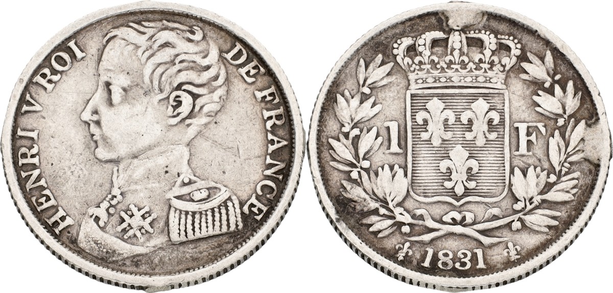 France. Second kingdom. Henri V, Pretender. 1 Franc. 1831. F +