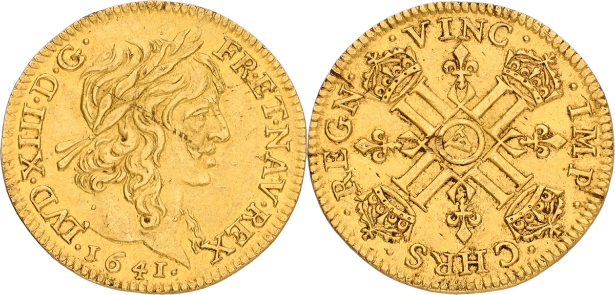 France. Kingdom. Louis XIII. ½ Louis d'Or. 1641 A. VF / XF