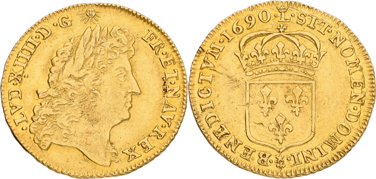 France. Kingdom. Louis XIV. Louis d'Or. 1690 L. VF +