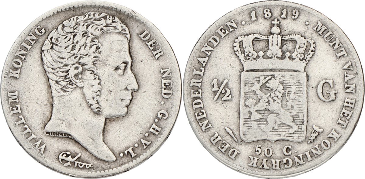 ½ Gulden. Willem I. 1819. VF -.
