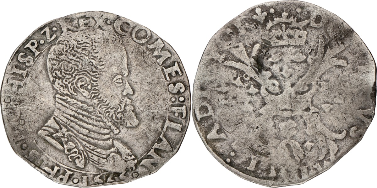Tiende Philipsdaalder. Vlaanderen. Brugge. Philips II. 1565. VF
