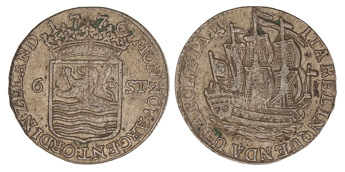 Scheepjeschelling van 6 Stuiver Zeeland 1770. Zeer Fraai -.