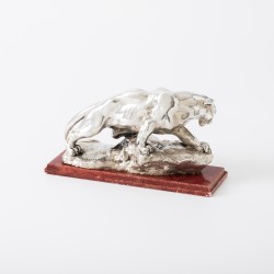 Panter beeld op voet, O. Becherini / Goffredo & Alessandro Magrino, Florence ca. 1990, zilver