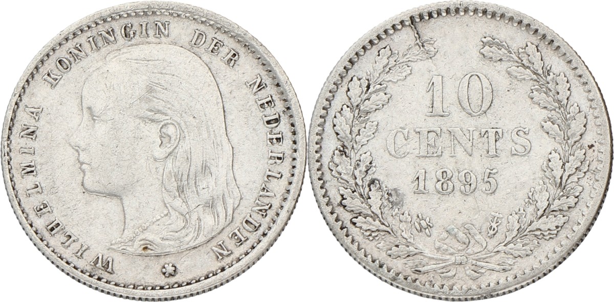 10 Cent. Wilhelmina. 1895. VF / XF.