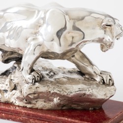Panter beeld op voet, O. Becherini / Goffredo & Alessandro Magrino, Florence ca. 1990, zilver