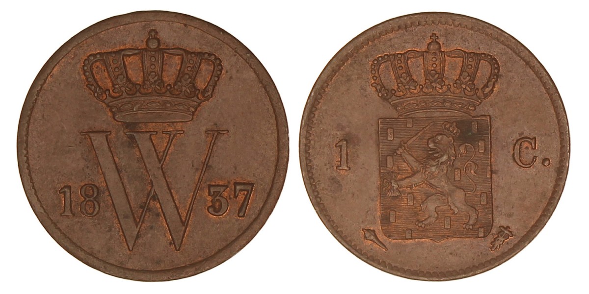 1 Cent Willem I 1837. FDC.