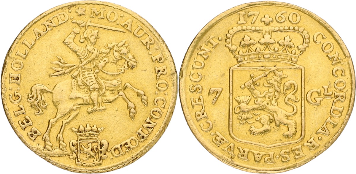 Halve gouden rijder van 7 gulden. Holland. 1760. VF