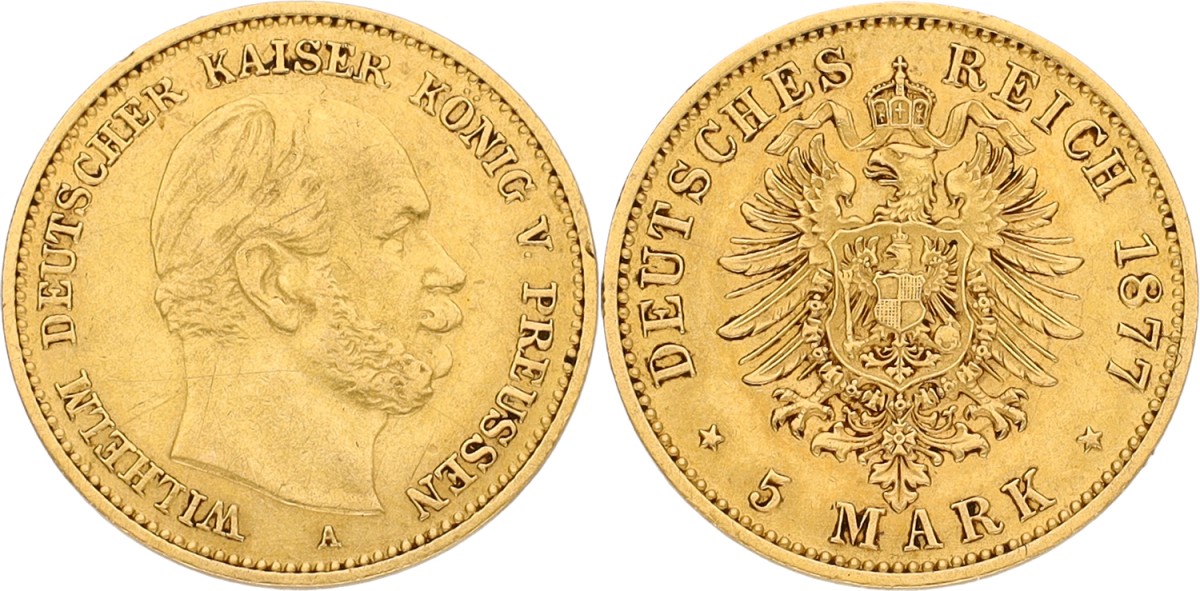 German states. Prussia. Wilhelm I. 5 Mark. 1877 A. VF