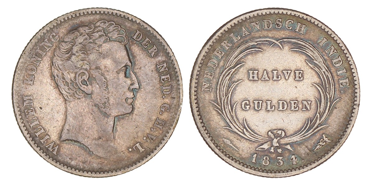 ½ Gulden Willem I 1834. Zeer fraai.