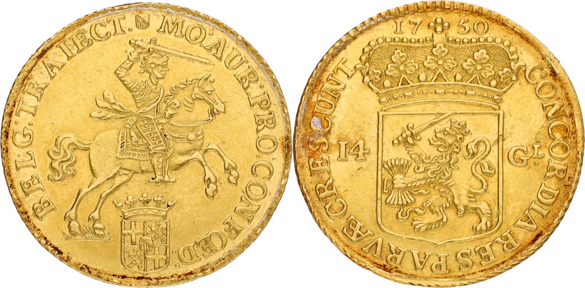 Gouden rijder van 14 gulden. Utrecht. 1750. VF / XF
