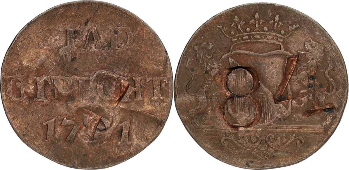 Duit - Met onbekende klop 778. Utrecht stad. 1791. XF
