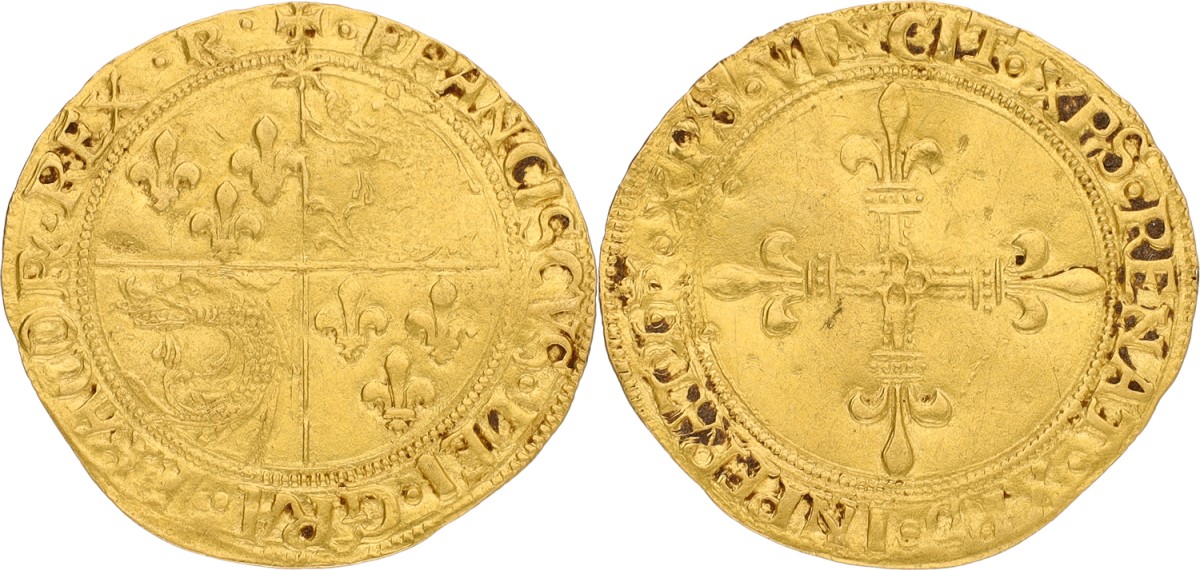France. Francois I. Ecu d'or au Soleil du Dauphiné. ND (1515 - 1547). VF