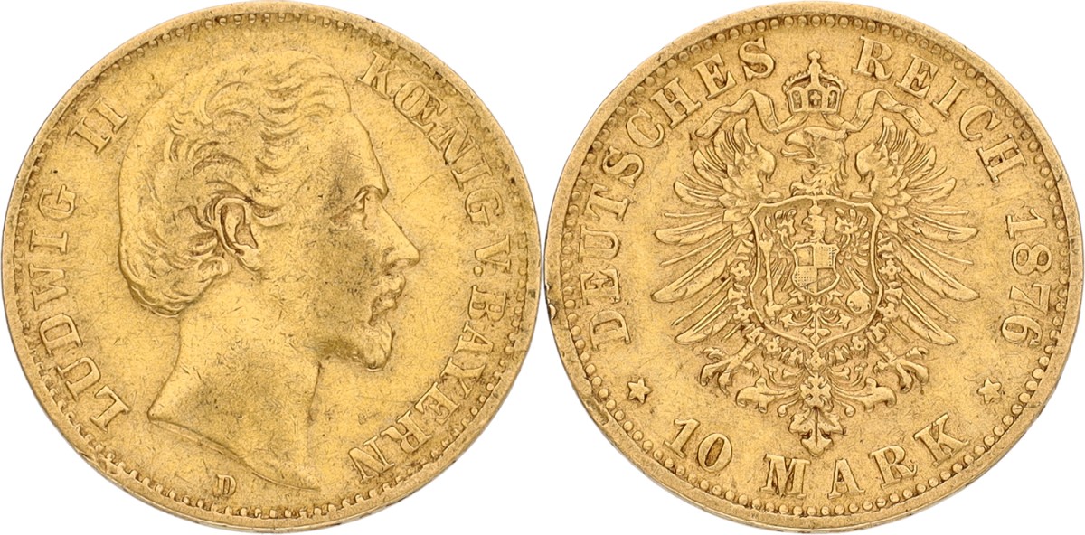 German states. Bavaria. Lüdwig II. 10 Mark. 1876 D. VF