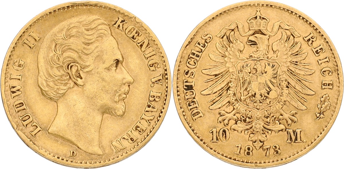 German states. Bavaria. Lüdwig II. 10 Mark. 1873 D. VF
