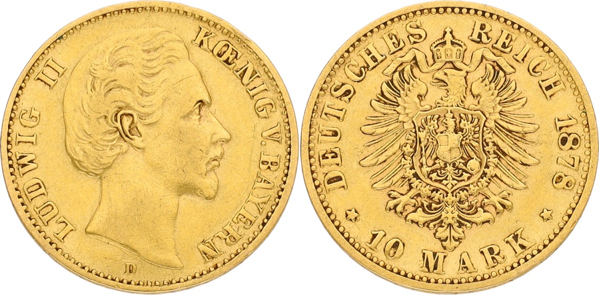 German states. Bavaria. Lüdwig II. 10 Mark. 1878 D. VF