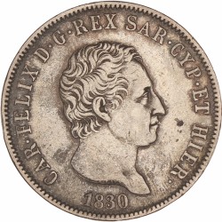 Italian states. Sardinia. Carlo Felice. 5 Lire. 1830 P.