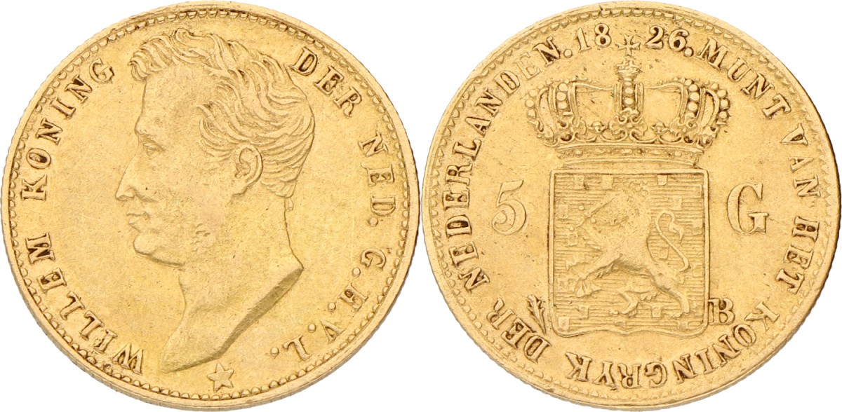 5 Gulden. Willem I. 1826 B. Open B. VF.
