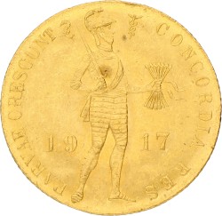 Gouden Dukaat. Wilhelmina. 1917. XF +.
