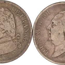 France. Louis XVIII. Lot (2) 5 Francs. 1814 M and 1823 W.