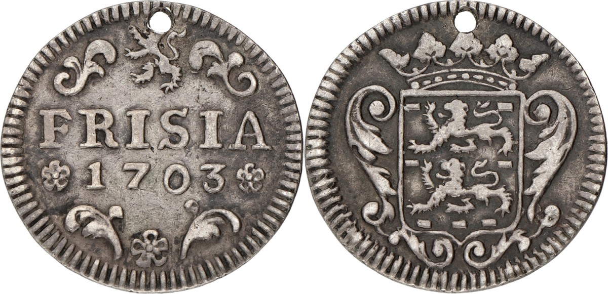 Duit. Zilveren afslag. Friesland. 1703. VF