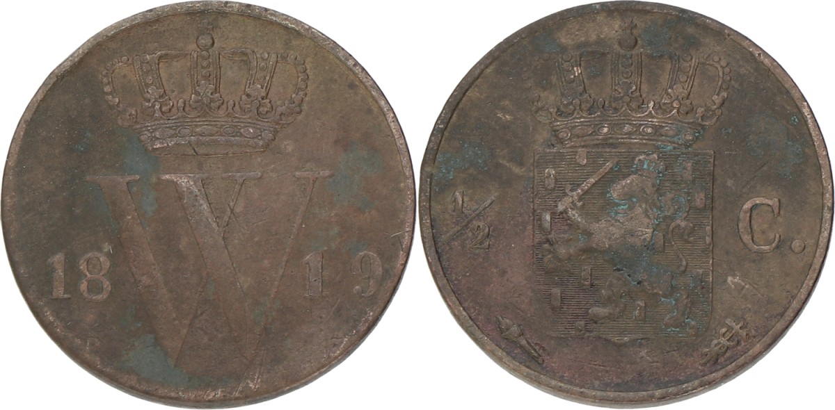 ½ Cent. Willem I. 1819. F / VF.