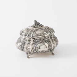 Theedoos / koektrommel, J. Kurz & Co., Hanau ca. 1900, zilver