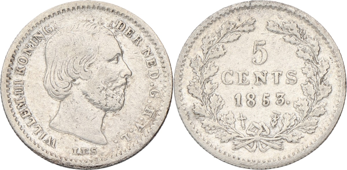 5 Cent. Willem III. 1853. F / VF.