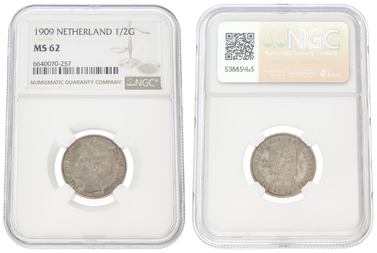 ½ Gulden. Wilhelmina. 1909. MS 62.
