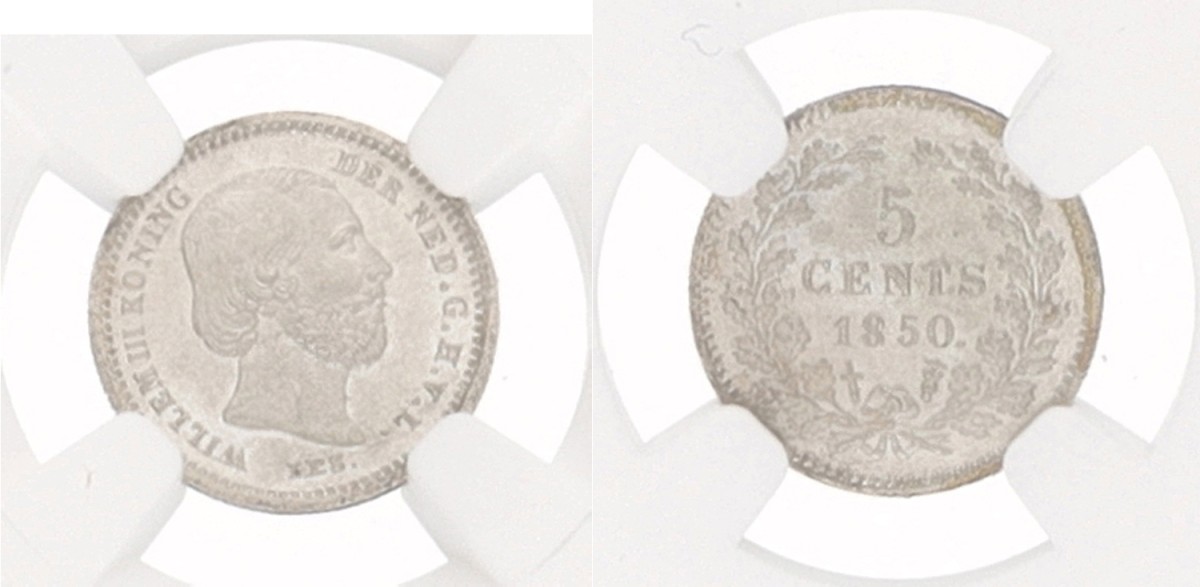 5 Cent. Willem III. 1850 - With dot. MS 66+.